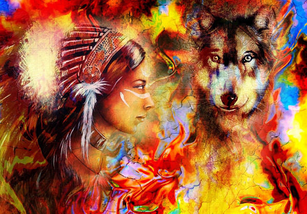 Indiánka a vlk